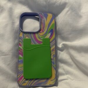Vibrant Swirl Phone Case with Green Card Holder